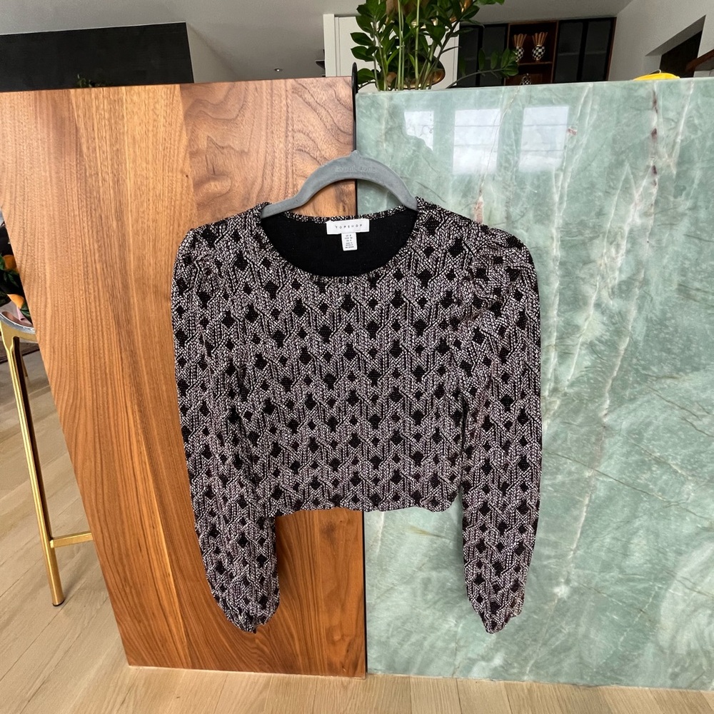 Topshop Black and White Patterned Crop Top
